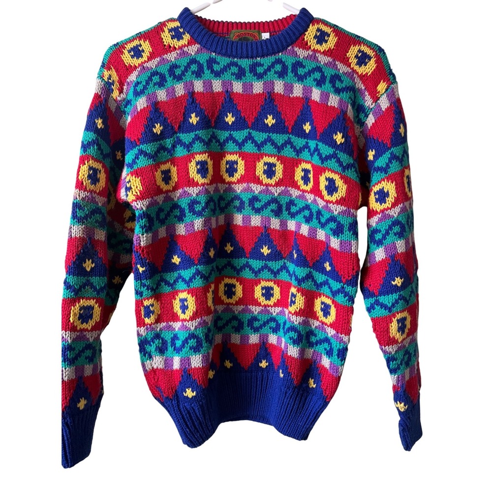 Boston‎ Trader Geometric Pattern Knit Sweater Women's L 16-18 Colorful